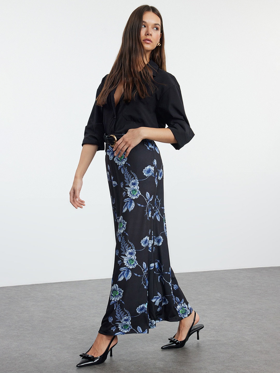 

Trendyol Printed A-line Maxi Skirt, Black