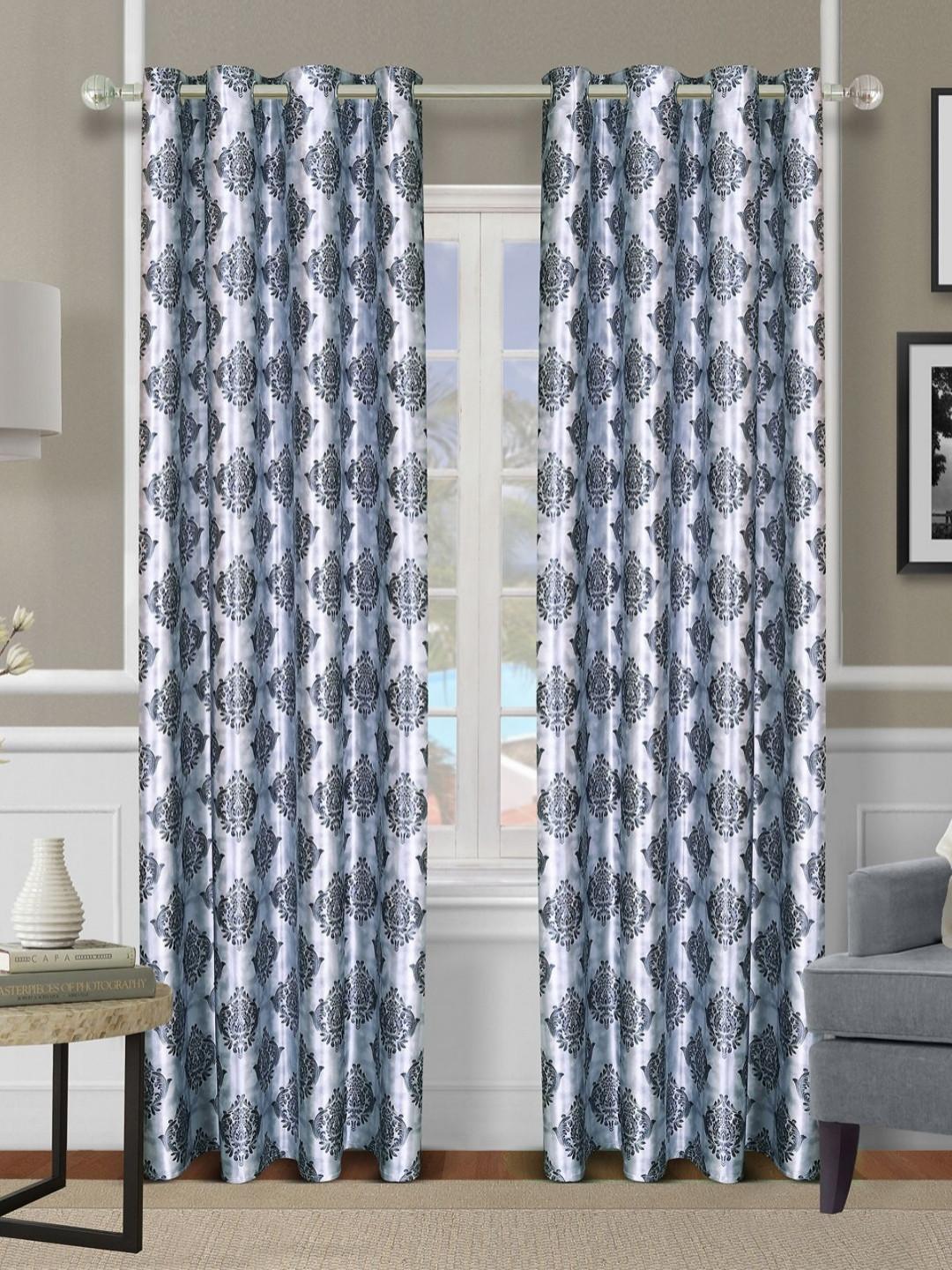 

Myntra Elegant Homes Grey 2 Pieces Ethnic Motifs Room Darkening Door Curtain