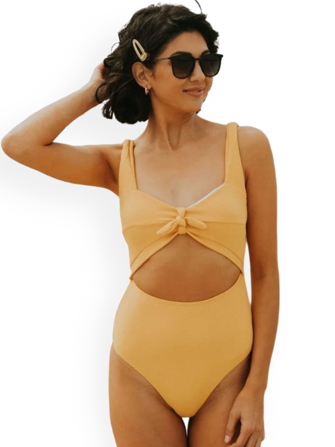 

ANGEL CROSHET Women Sweetheart Neck Cutout Bodysuit, Yellow