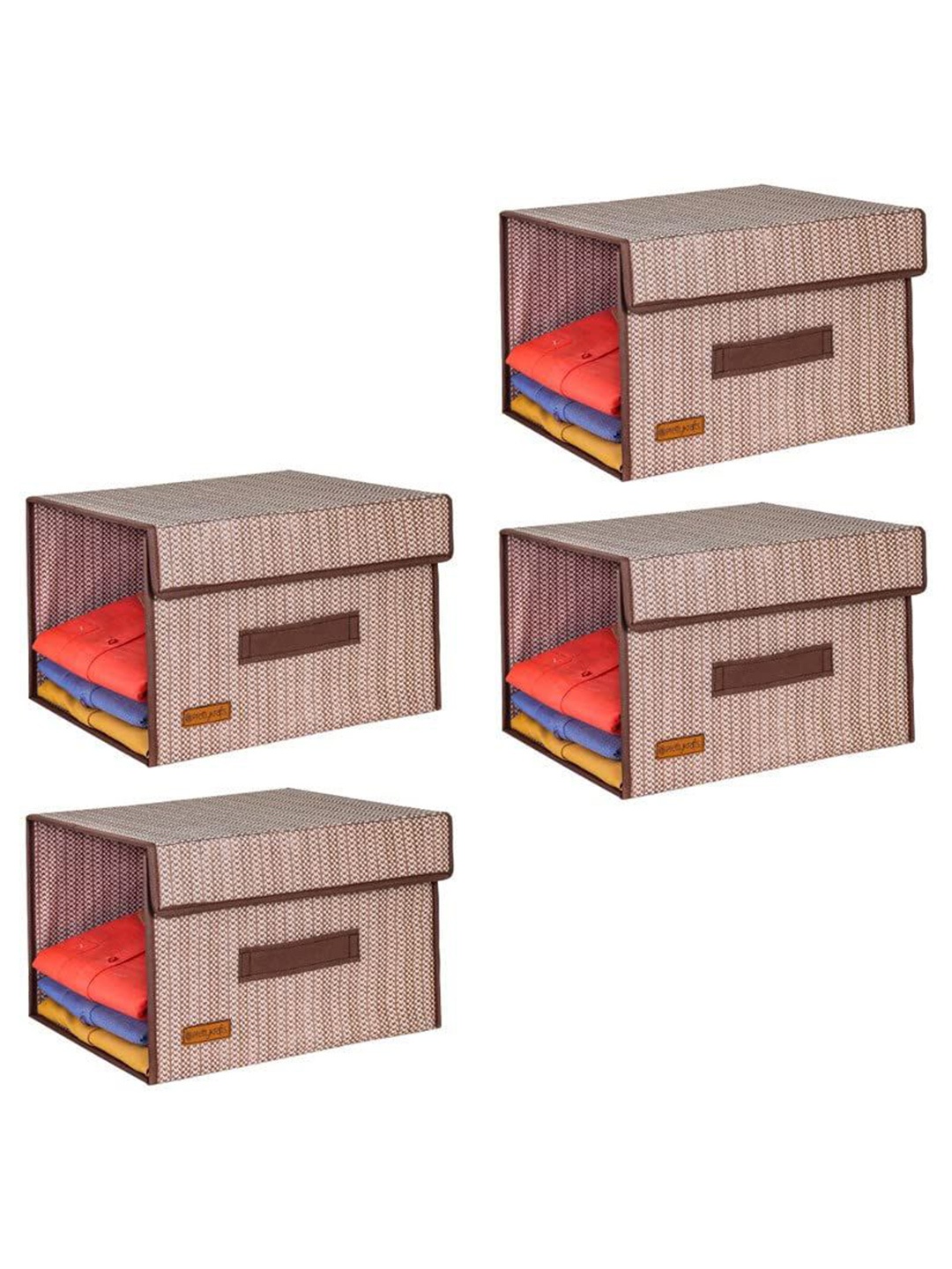 

prettykrafts Brown 4 Pieces Striped Reusable Multi-Utility Organisers
