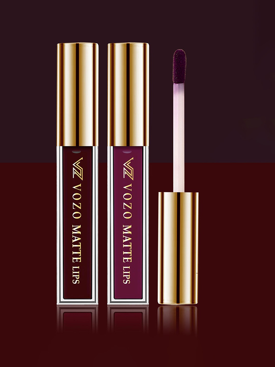 

VOZO Set Of 2 Stay-All-Day Matte Liquid Lipstick 4ml Each-Wine 102-Wine201-, Purple