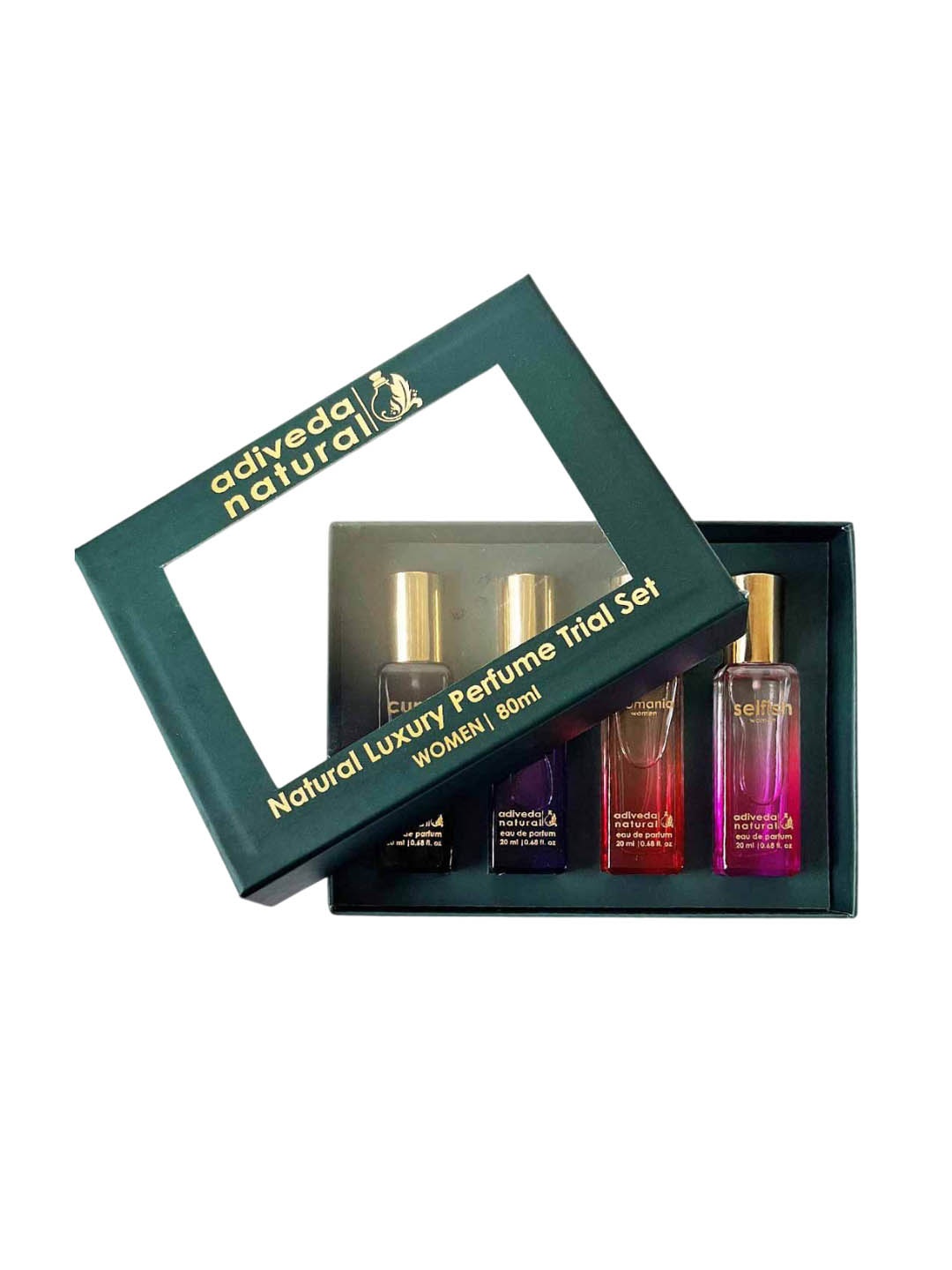 

Adiveda Natural Set Of 4 Womania- Elanilla- Selfish & Cupid EDP 20 ml Each, Yellow