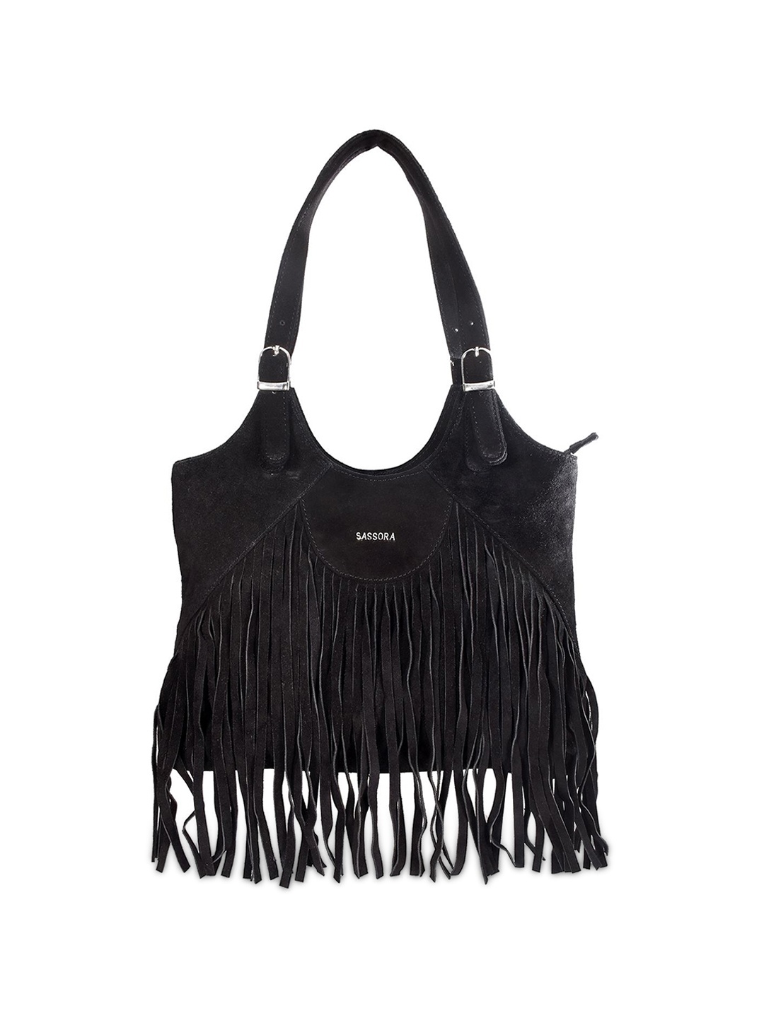 

Sassora Women Leather Fringed Shoulder Bag, Black
