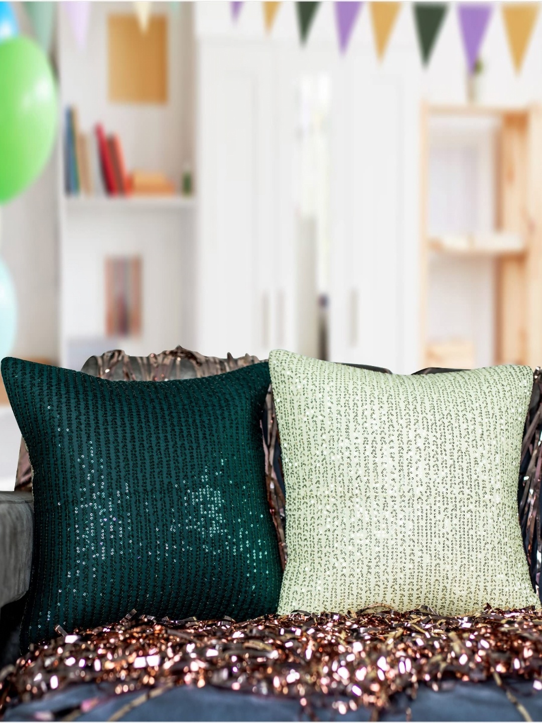 

Vendola Green 2 Pieces Self Design Square Cushion Covers