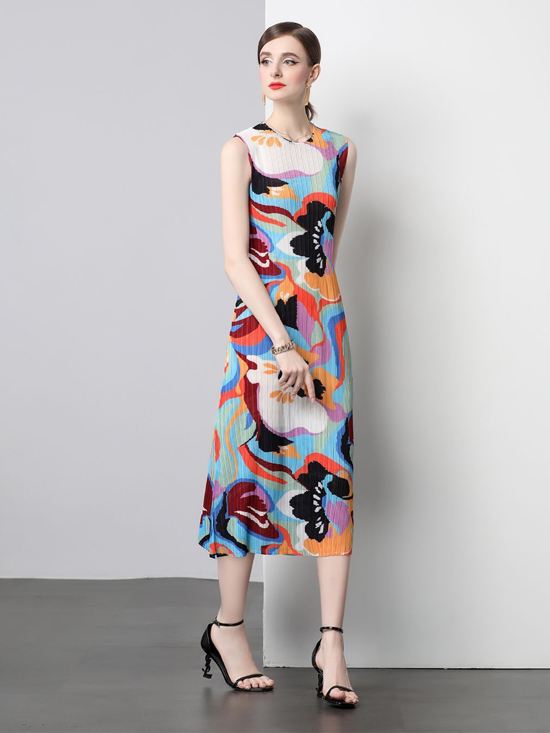 

JC Collection Printed Fit & Flare Midi Dress, Blue