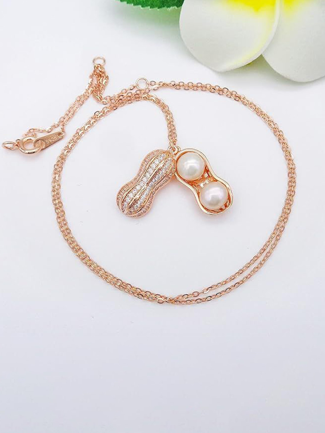

DIVASTRI Rose Gold Plated Anti Tarnish American Diamond Studded Pendant Necklace