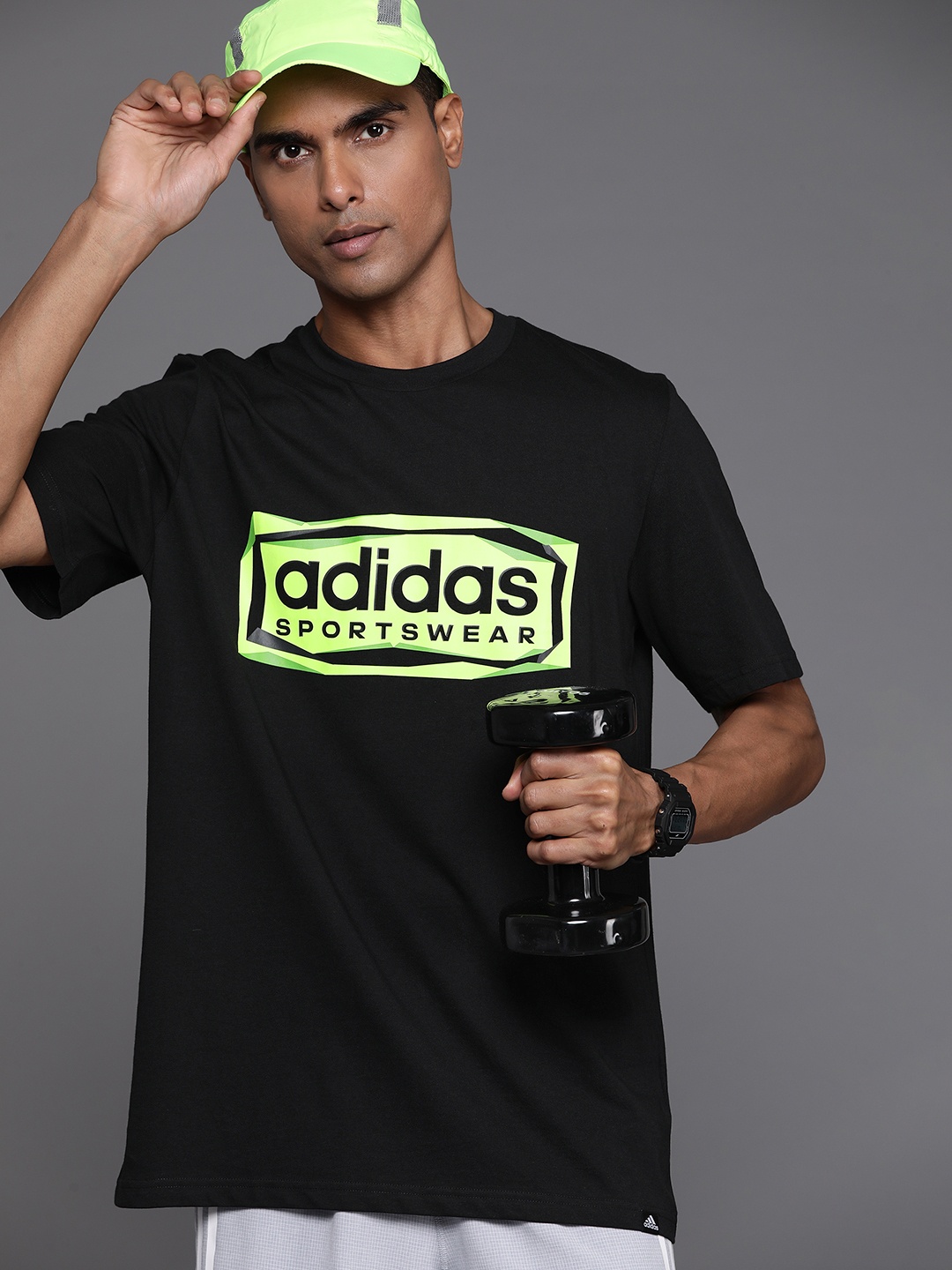 

ADIDAS FLD SPW Logo Printed Pure Cotton Training T-shirt, Black