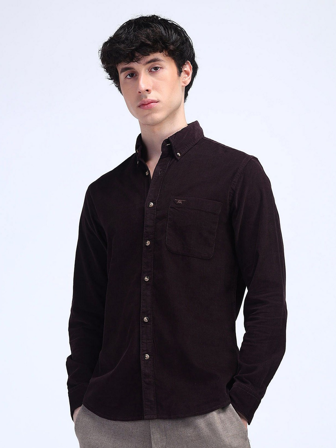 

Flying Machine Men Modern Slim Fit Opaque Casual Shirt, Red