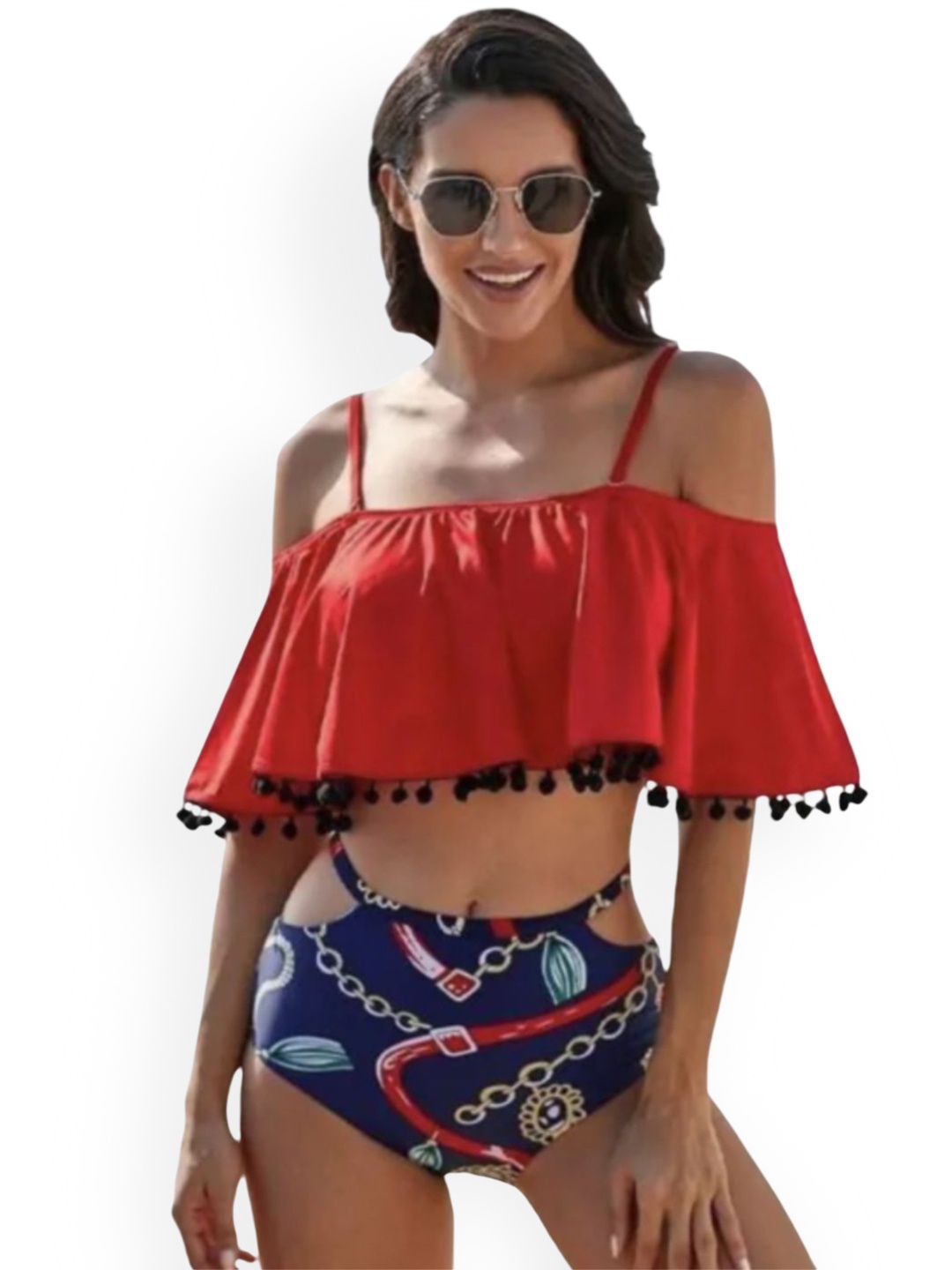 

ANGEL CROSHET Women Off-Shoulder Swim Set, Red