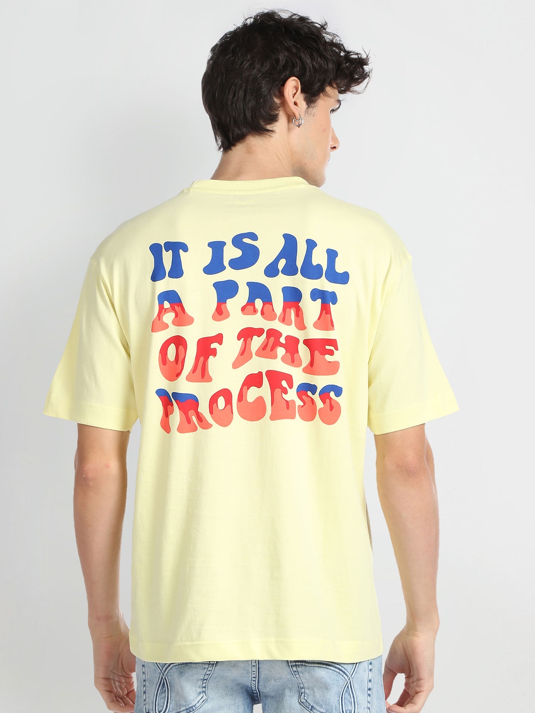 

Flying Machine Typography Printed Round Neck Pure Cotton Oversized T-shirt, Yellow