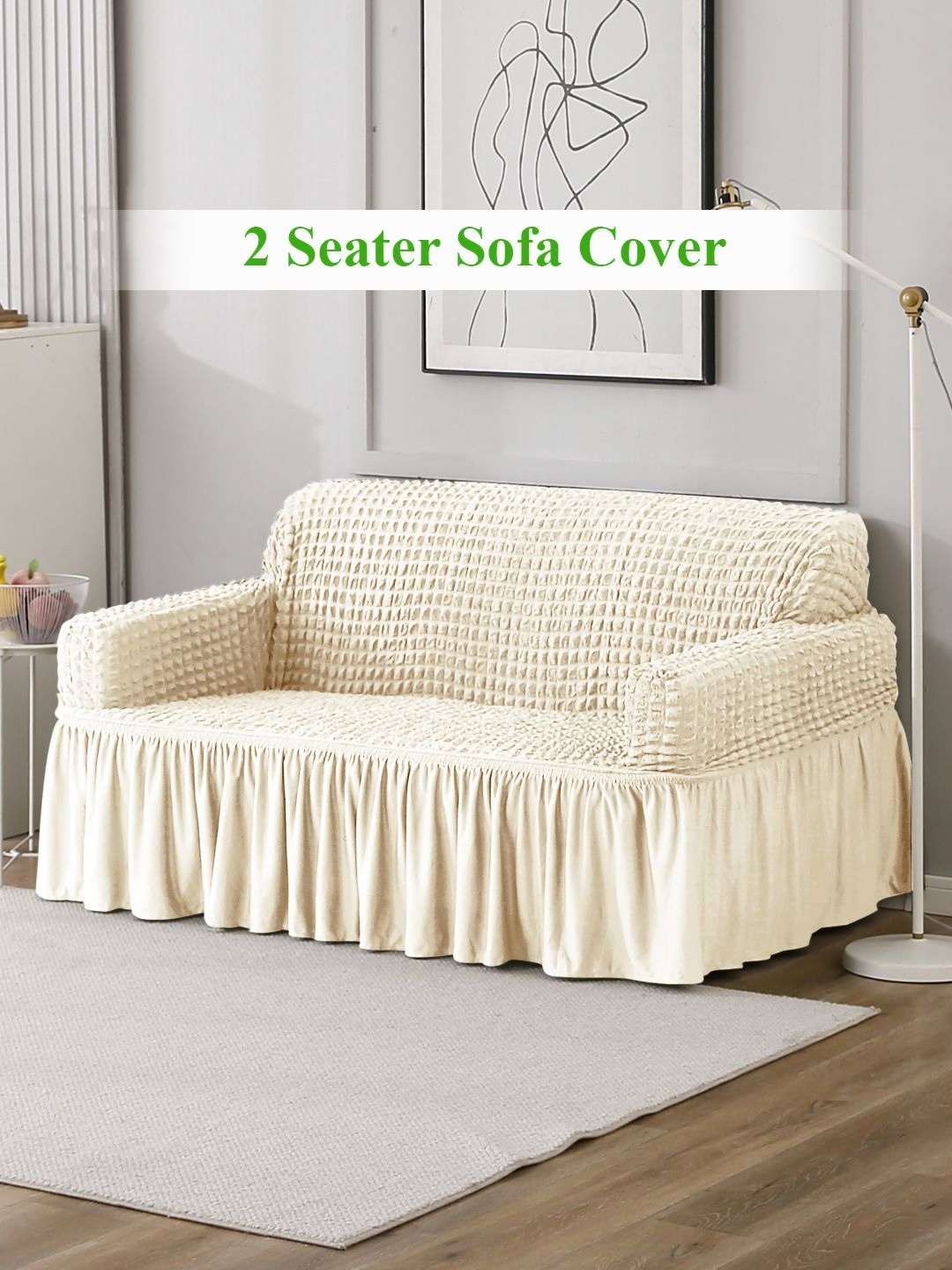 

HOKIPO Cream Self Design 2 Seater Sofa Cover With Arms