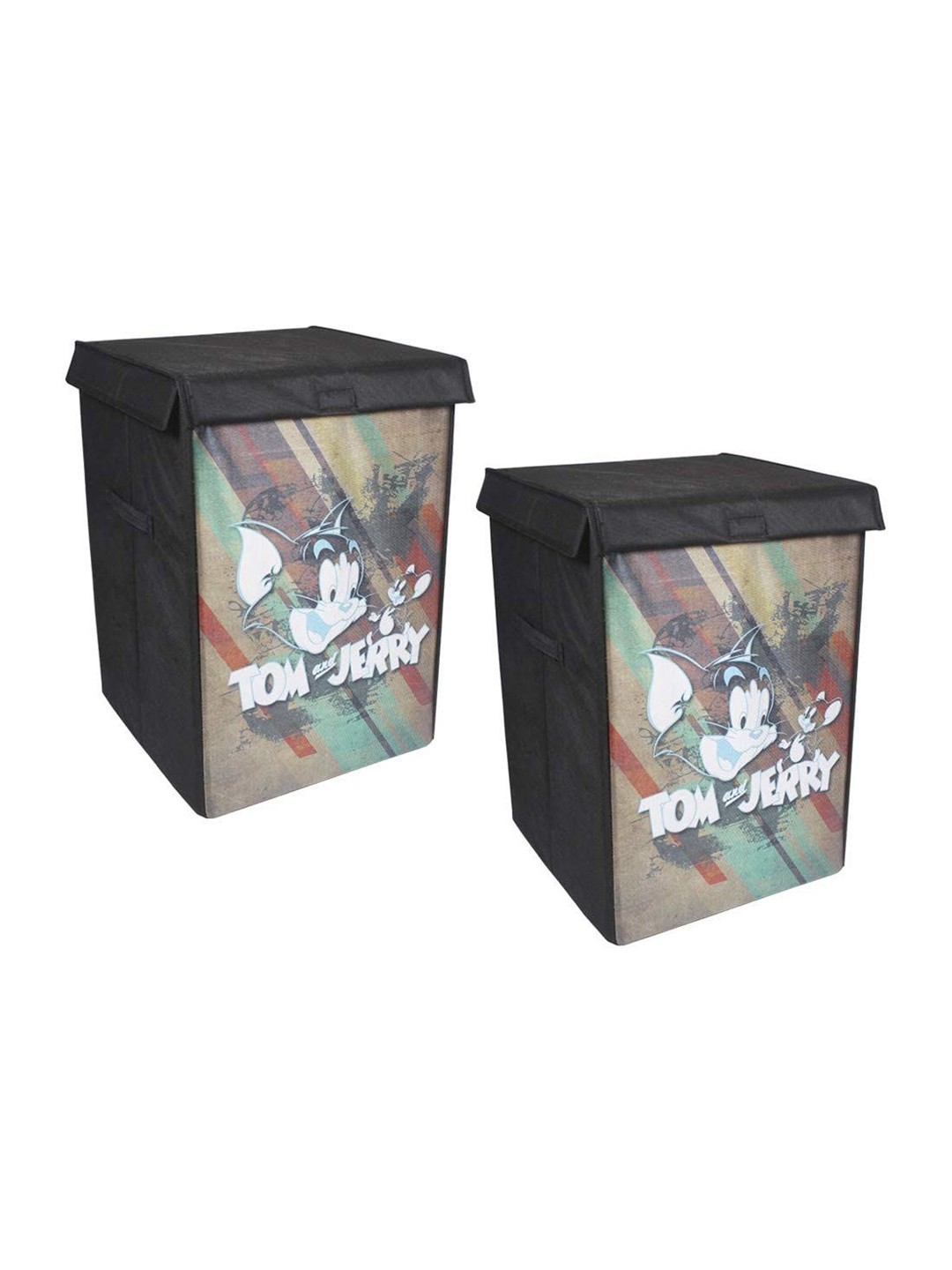 

prettykrafts Brown & White 2 Pieces Printed Foldable Laundry Bag With Lid