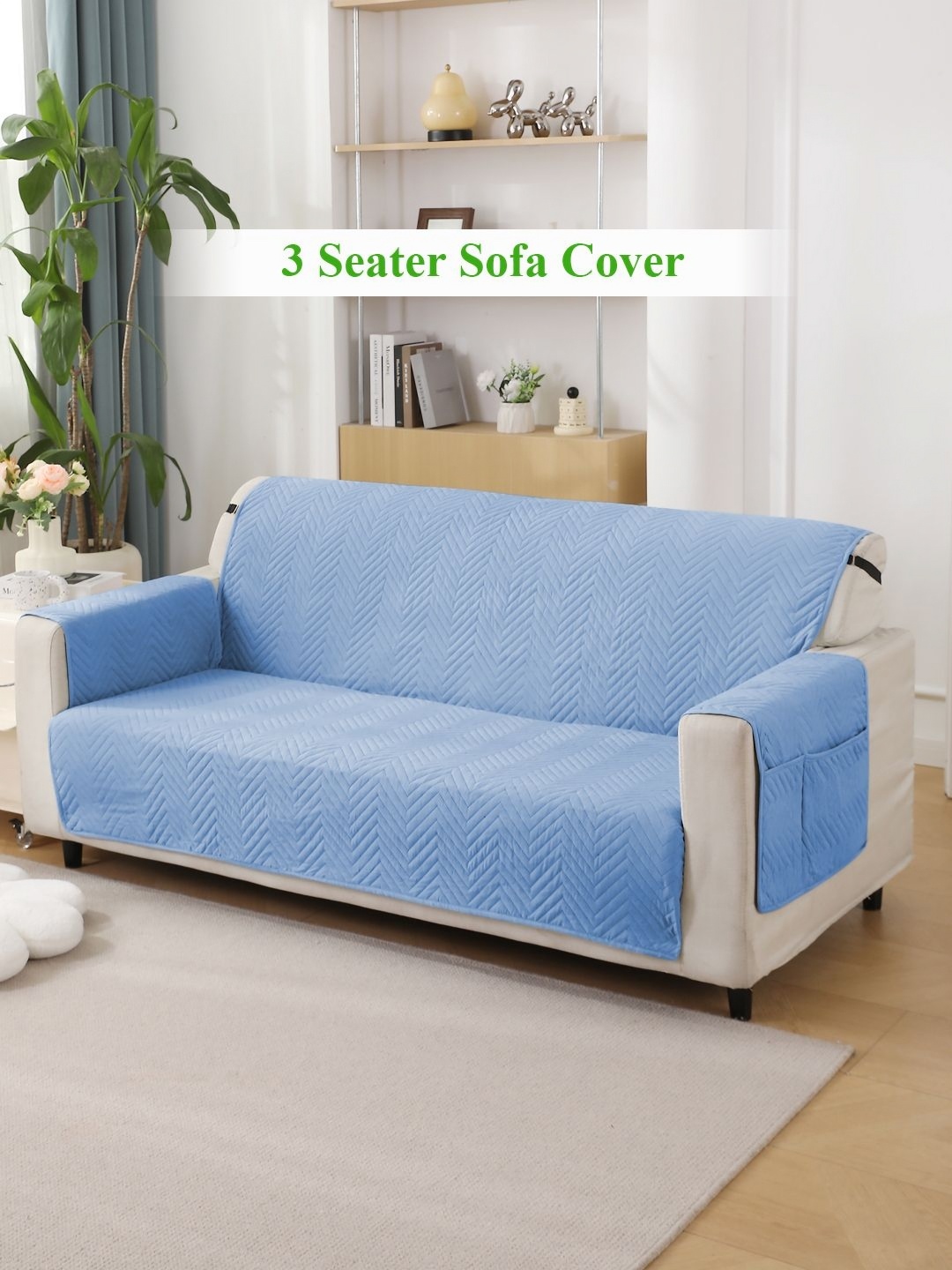 

HOKIPO Blue Self Design 3 Seater Sofa Cover With Arms