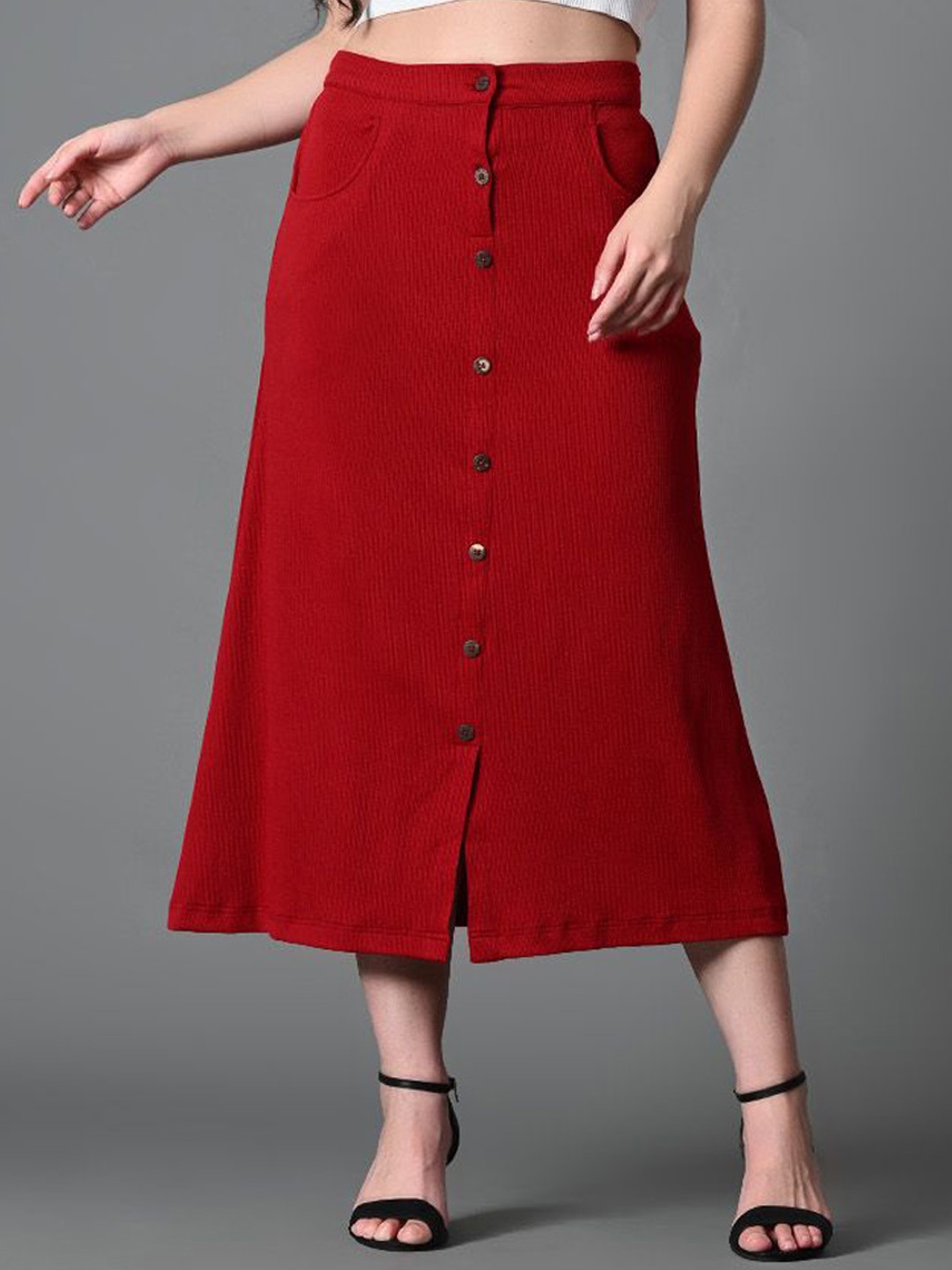 

The Roadster Lifestyle Co Embellished A-Line Midi Skirt, Maroon