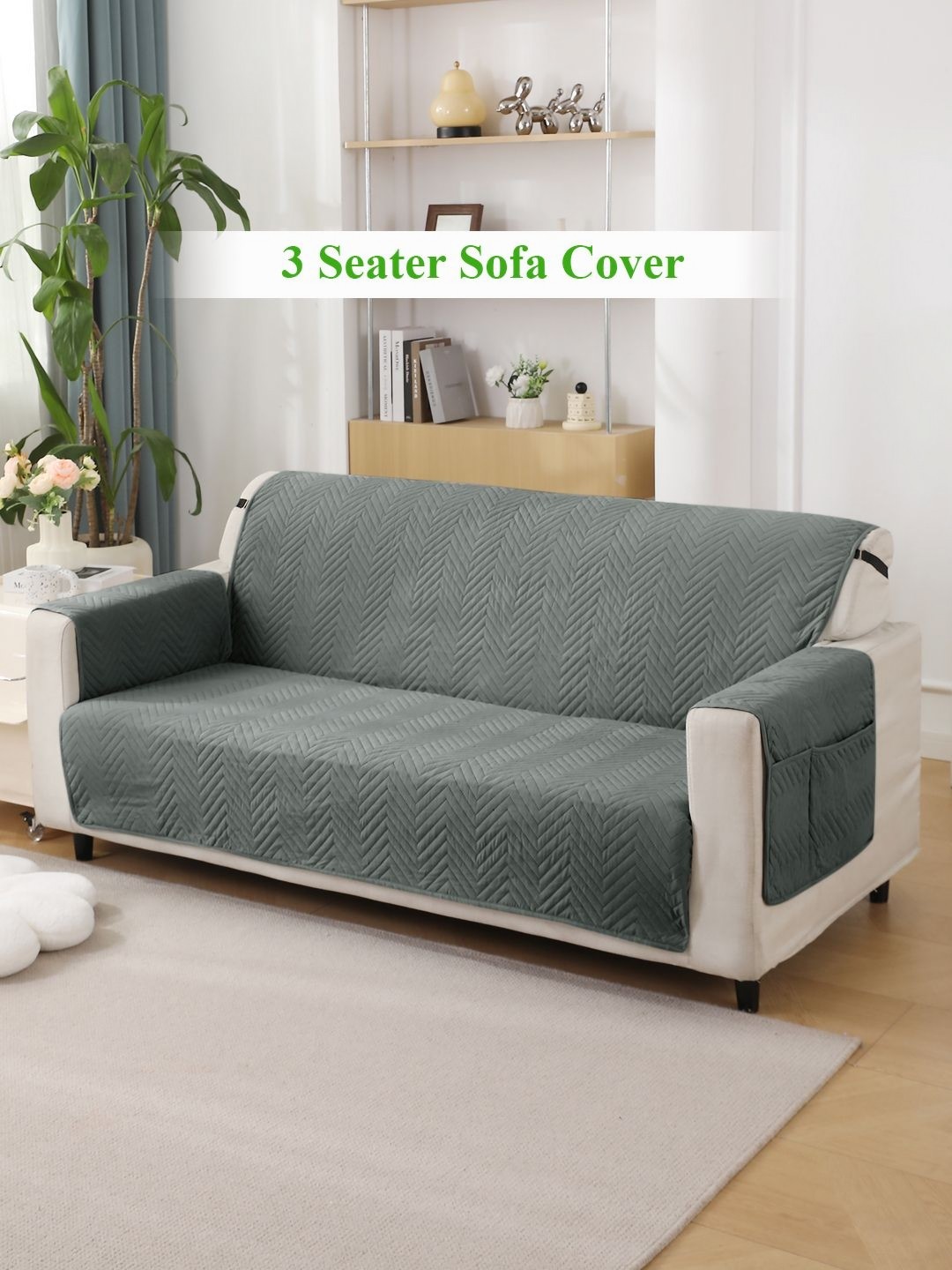 

HOKIPO Grey Self Design 3 Seater Sofa Cover With Arms