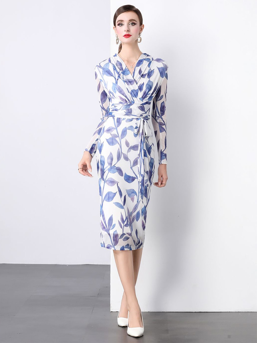 

JC Collection Women Floral Printed V-Neck Wrap Dress, Blue