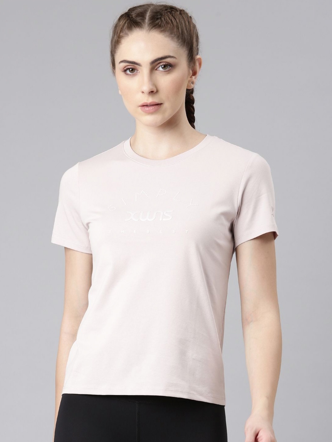 

Xtep Women Typography Printed Round Neck Cotton T-shirt, Pink