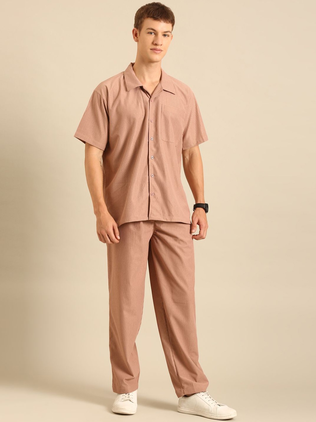 

Joven Striped Corduroy Shirt With Trouser, Brown