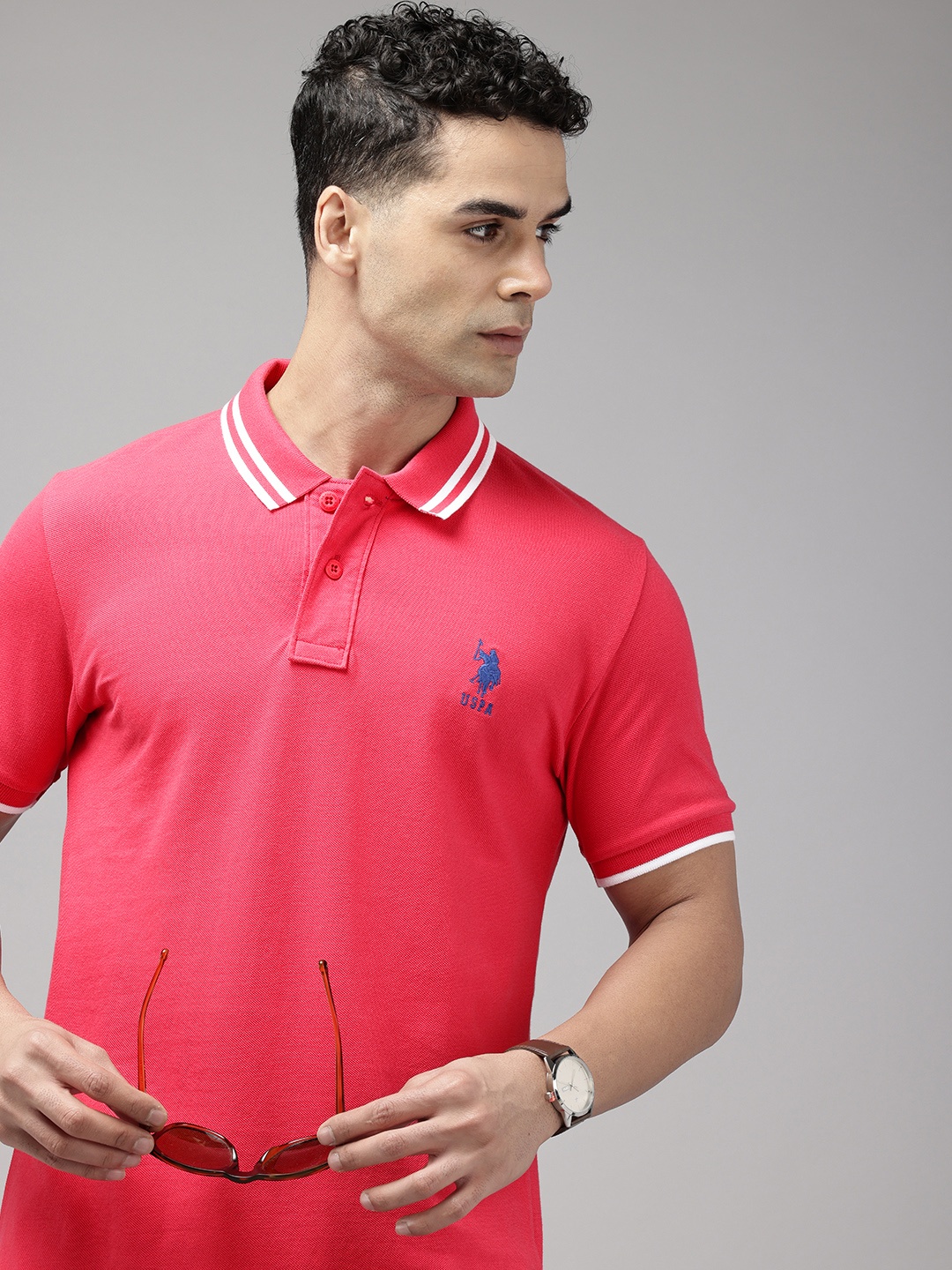 

U.S. Polo Assn. Pure Cotton Slim Fit Polo Collar T-shirt, Pink