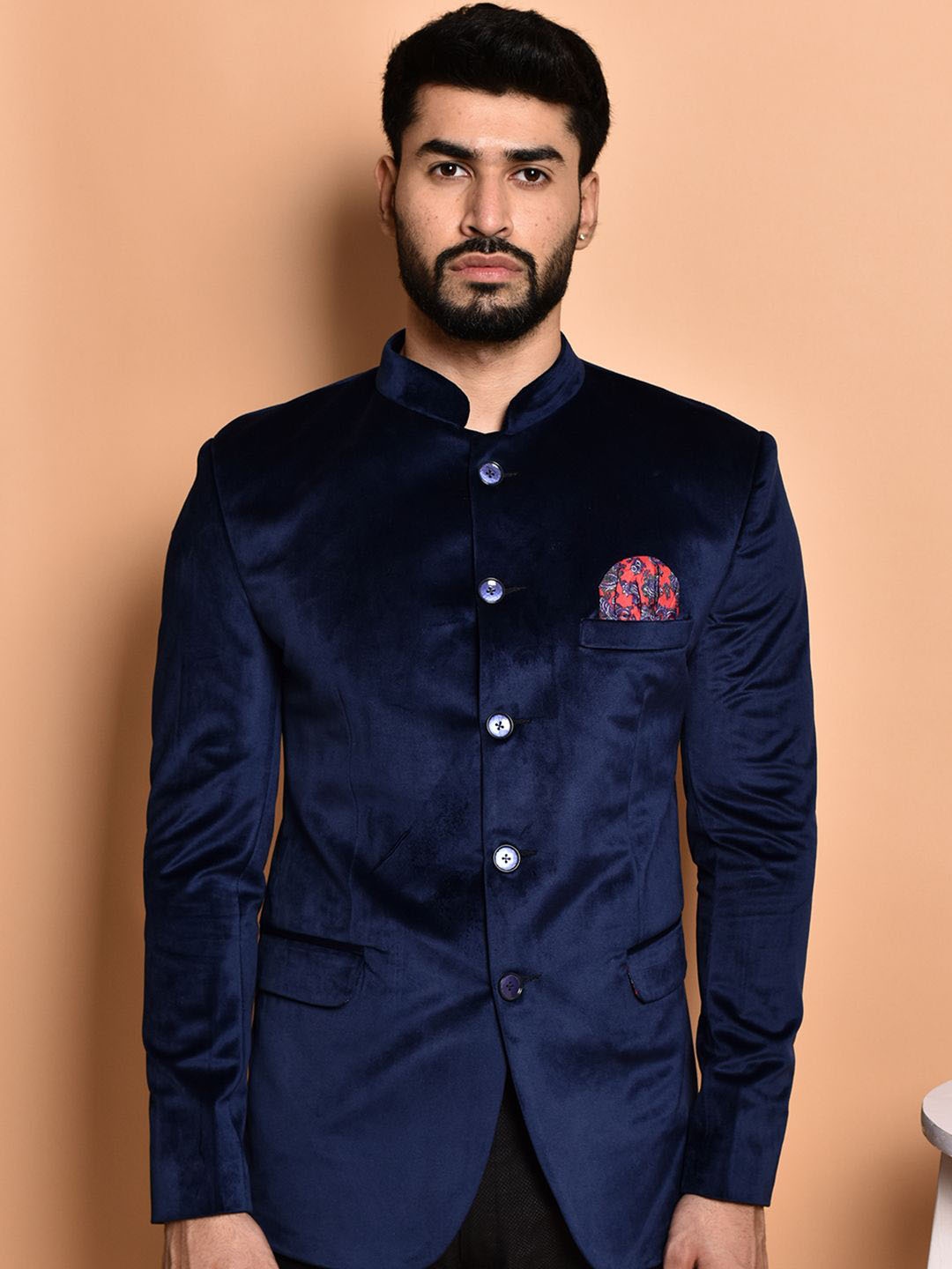 

PRINTCULTR SlimFit Bandhgala Blazer, Navy blue