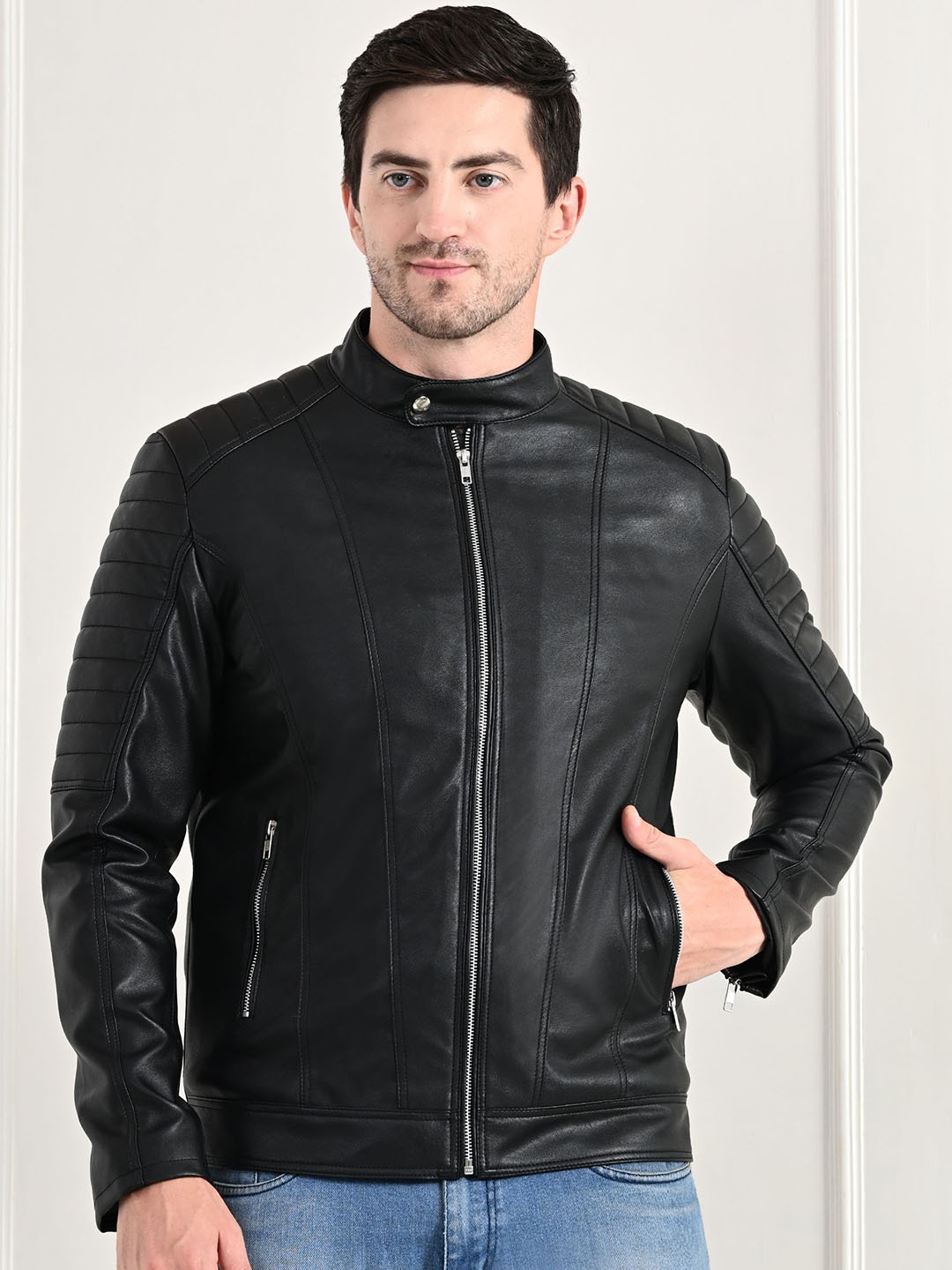 

TBOJ Men Lightweight Biker Jacket, Black