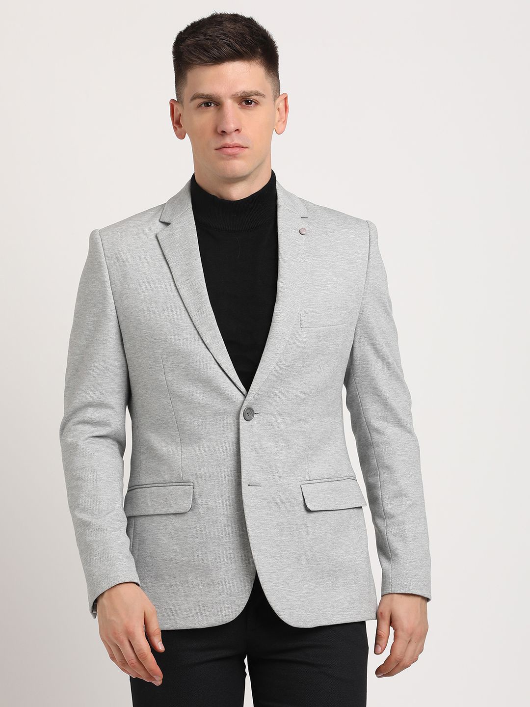 

Turtle Self Design Single-Breasted Formal Blazer, Grey melange