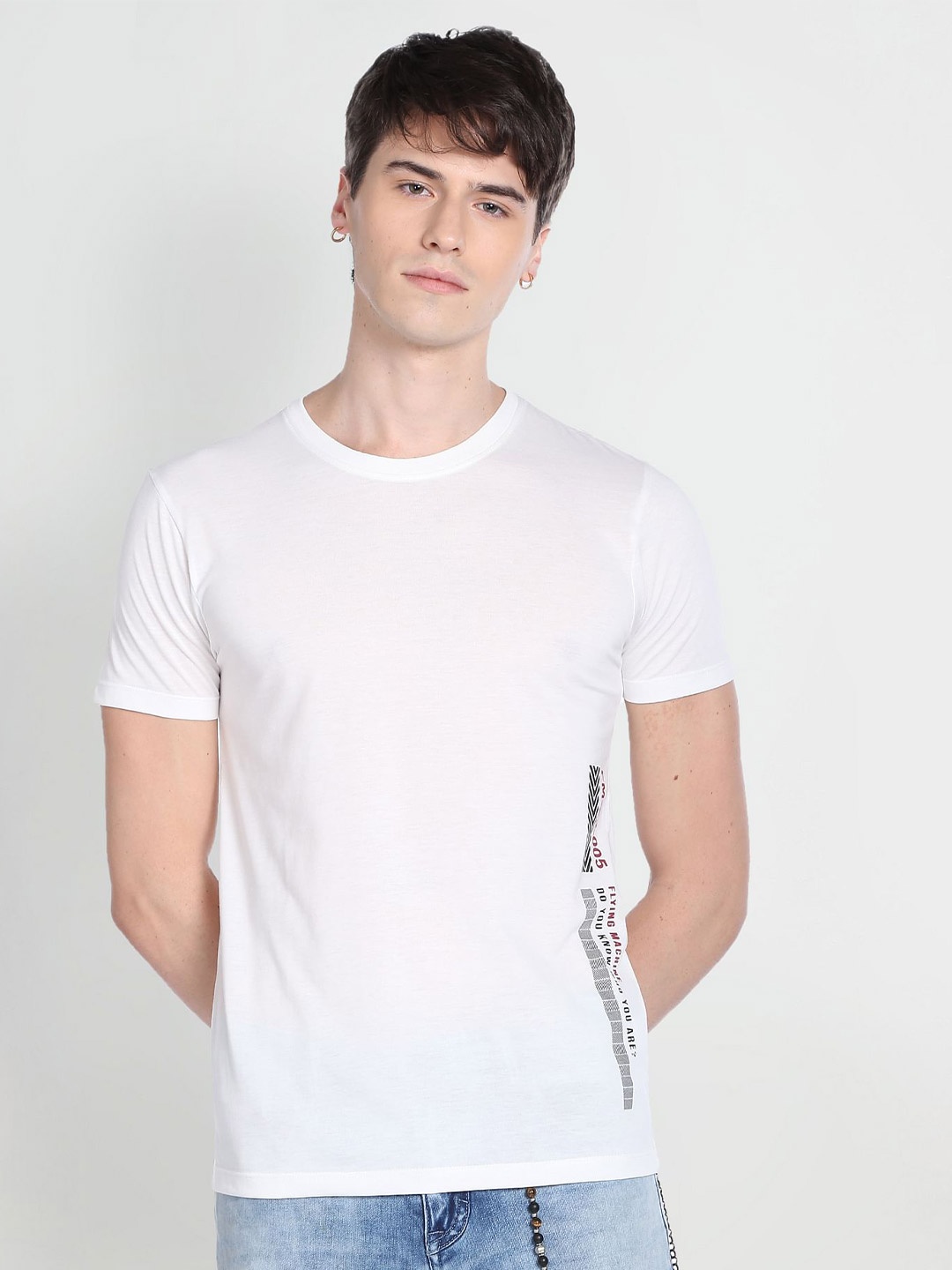 

Flying Machine Round Neck Cotton T-shirt, White