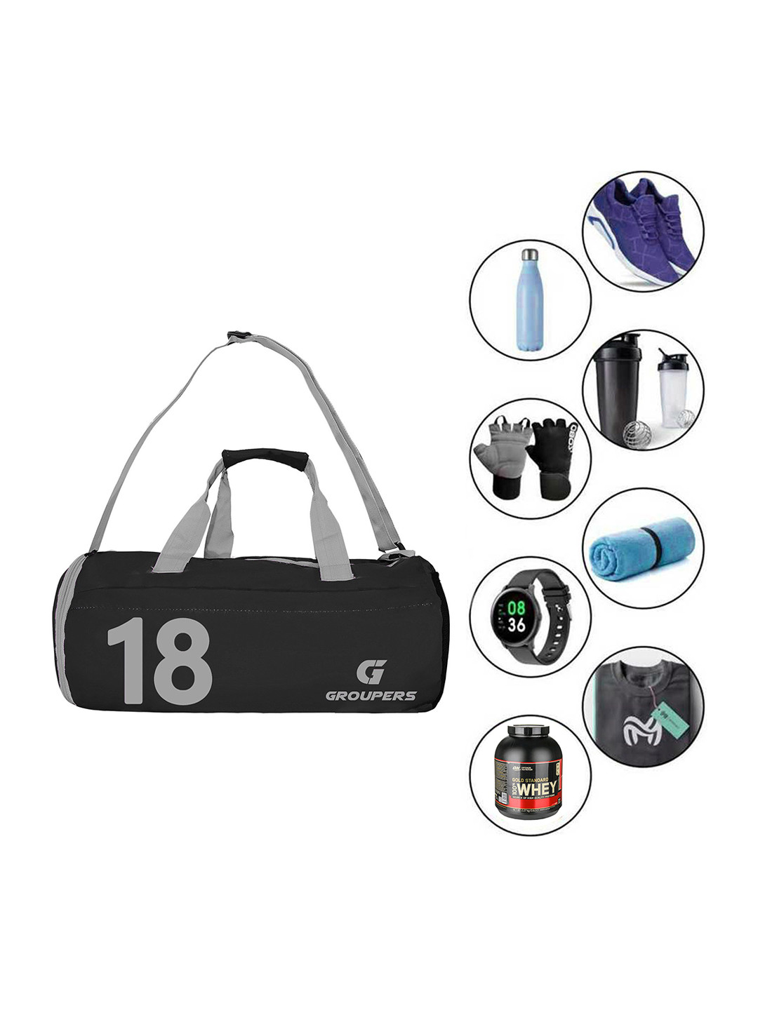 

GROUPERS Set of 3 Printed Small Foldable Sports or Gym Duffel Bags, Black