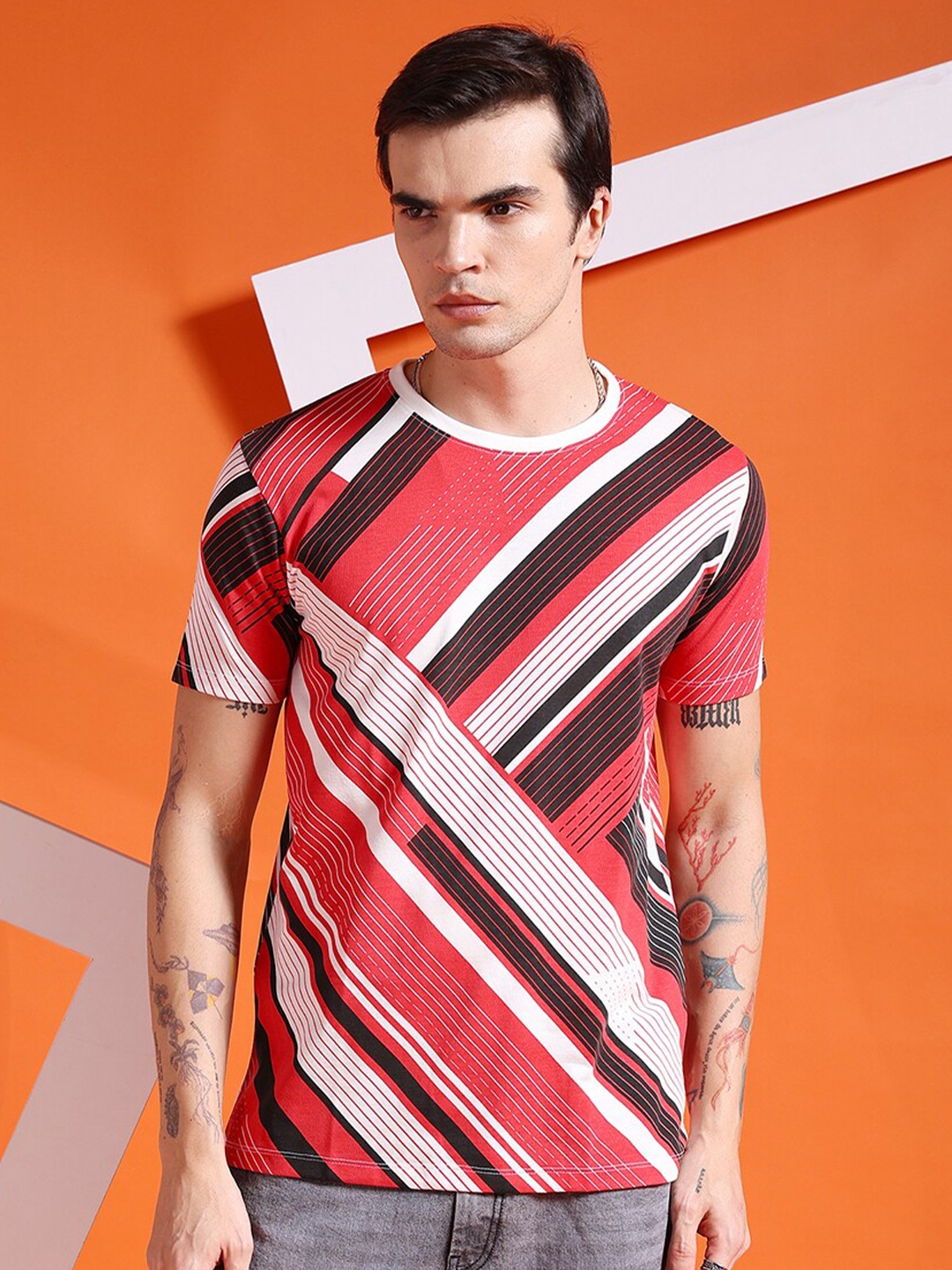 

The Indian Garage Co Striped Round Neck T-Shirt, Red