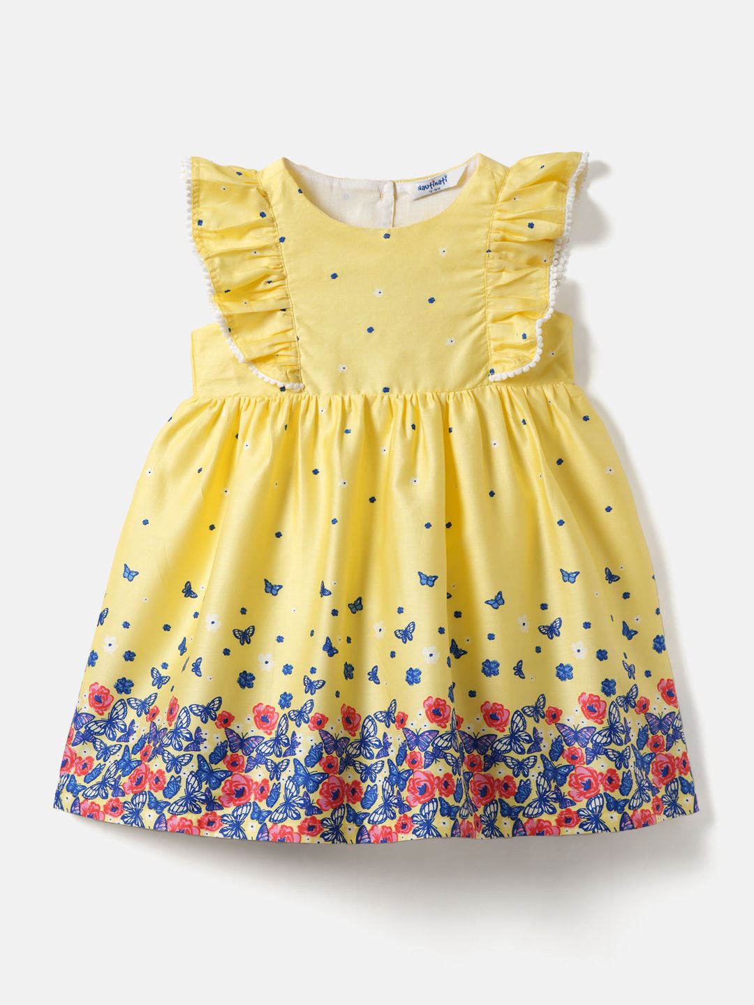 

Nautinati Girls' 100% Cotton Printed Dress, Yellow