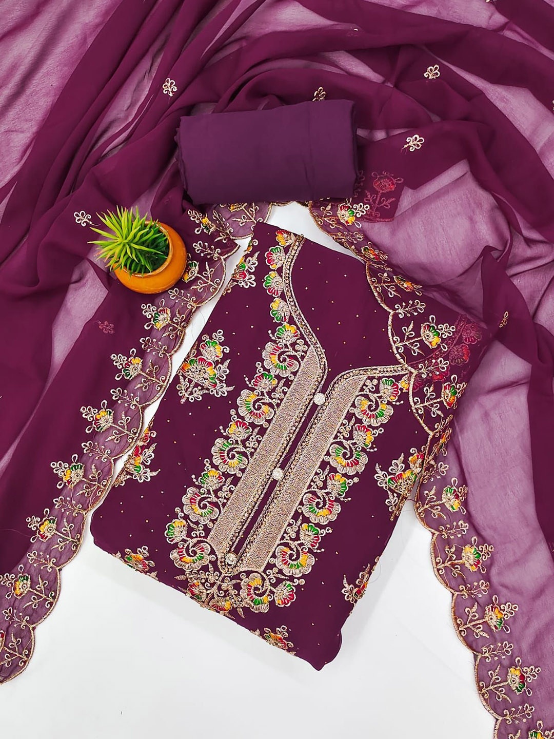 

LeeliPeeri Designer Embroidered Unstitched Dress Material, Purple