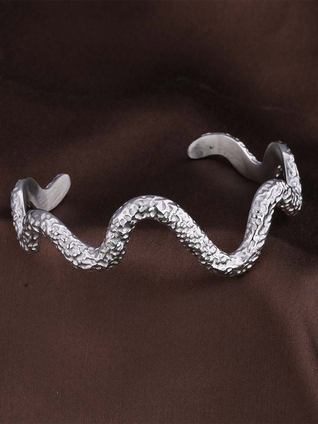 

PALMONAS Stainless Steel Silver-Plated Textured Cuff Bracelet