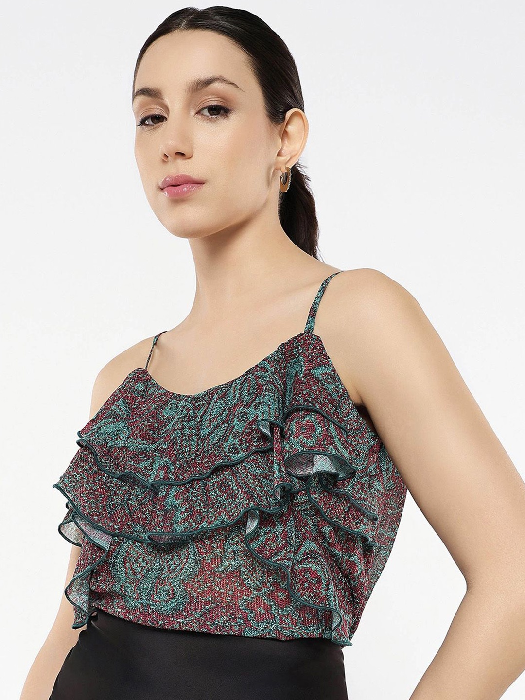 

RAREISM Women Abstract Printed Shoulder Straps Top, Green