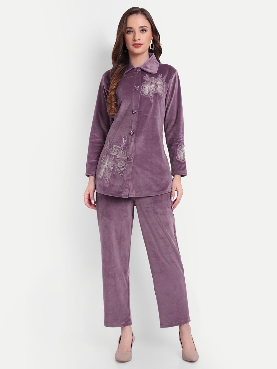 

HAUTEMODA Embellished Shirt & Palazzo Co-Ords, Lavender