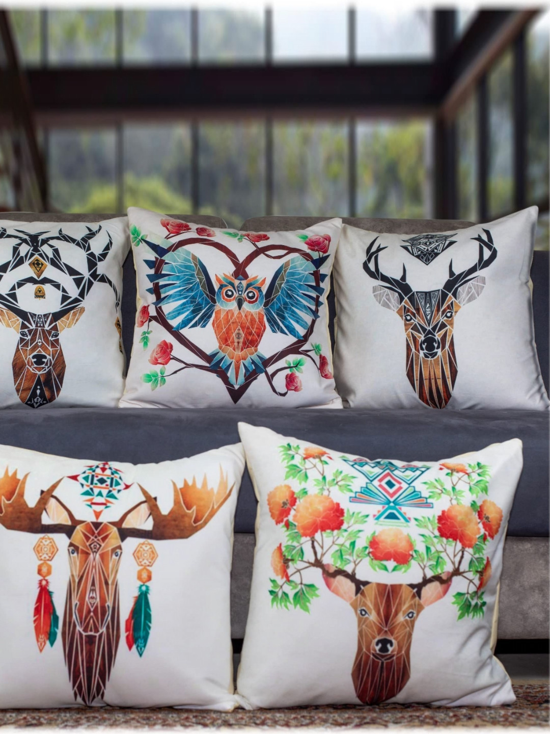

Vendola Brown & White 5 Pieces Quirky Satin Square Cushion Covers