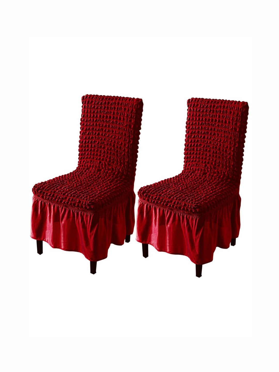 

HOKIPO Red 2 Pieces Textured Chair Covers With Frill