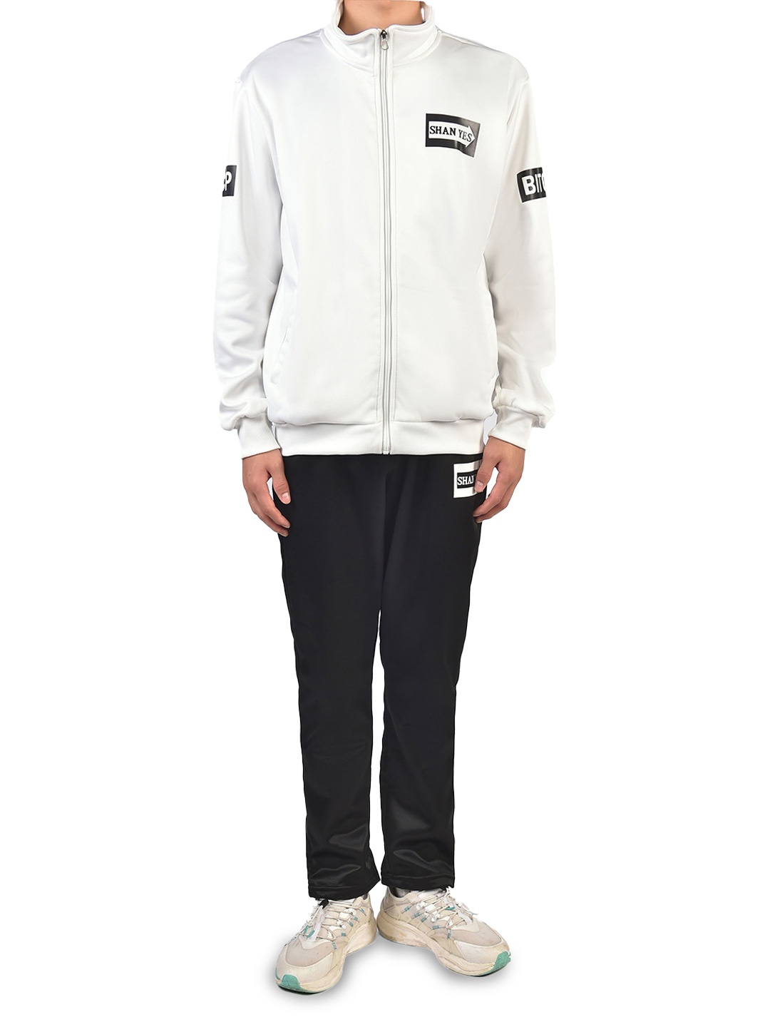 

StyleCast x Revolte Graphic Printed High Neck Jacket With Track Pant, White