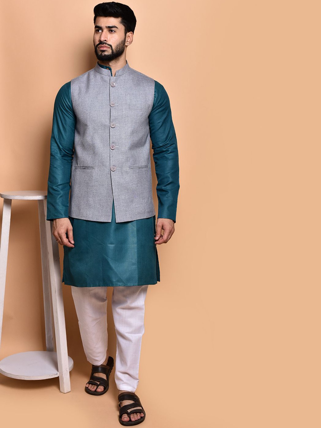 

PRINTCULTR Men Regular Pure Cotton Kurta with Trousers, Teal