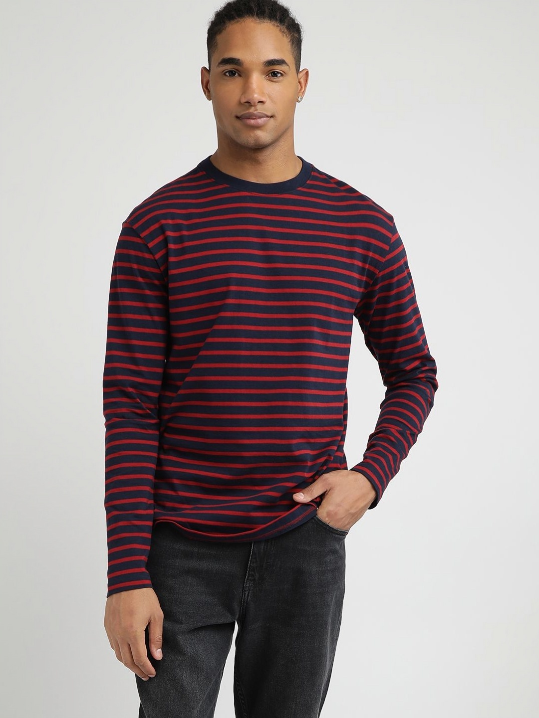 

Tommy Hilfiger Men Striped Round Neck Cotton T-shirt, Blue