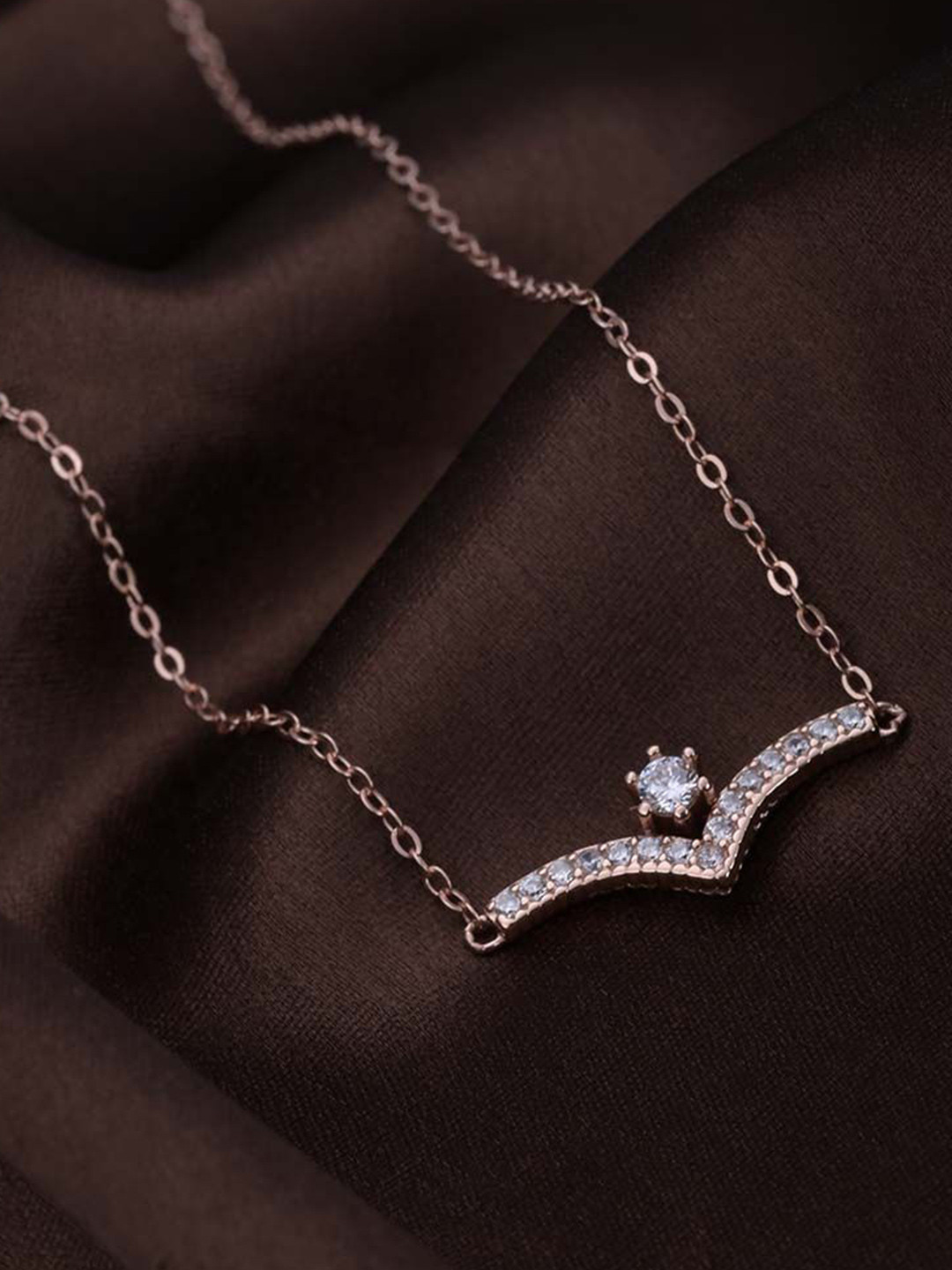 

PALMONAS Starlit Elegance Gold-Plated Stainless Steel Cubic Zirconia Studded Necklace
