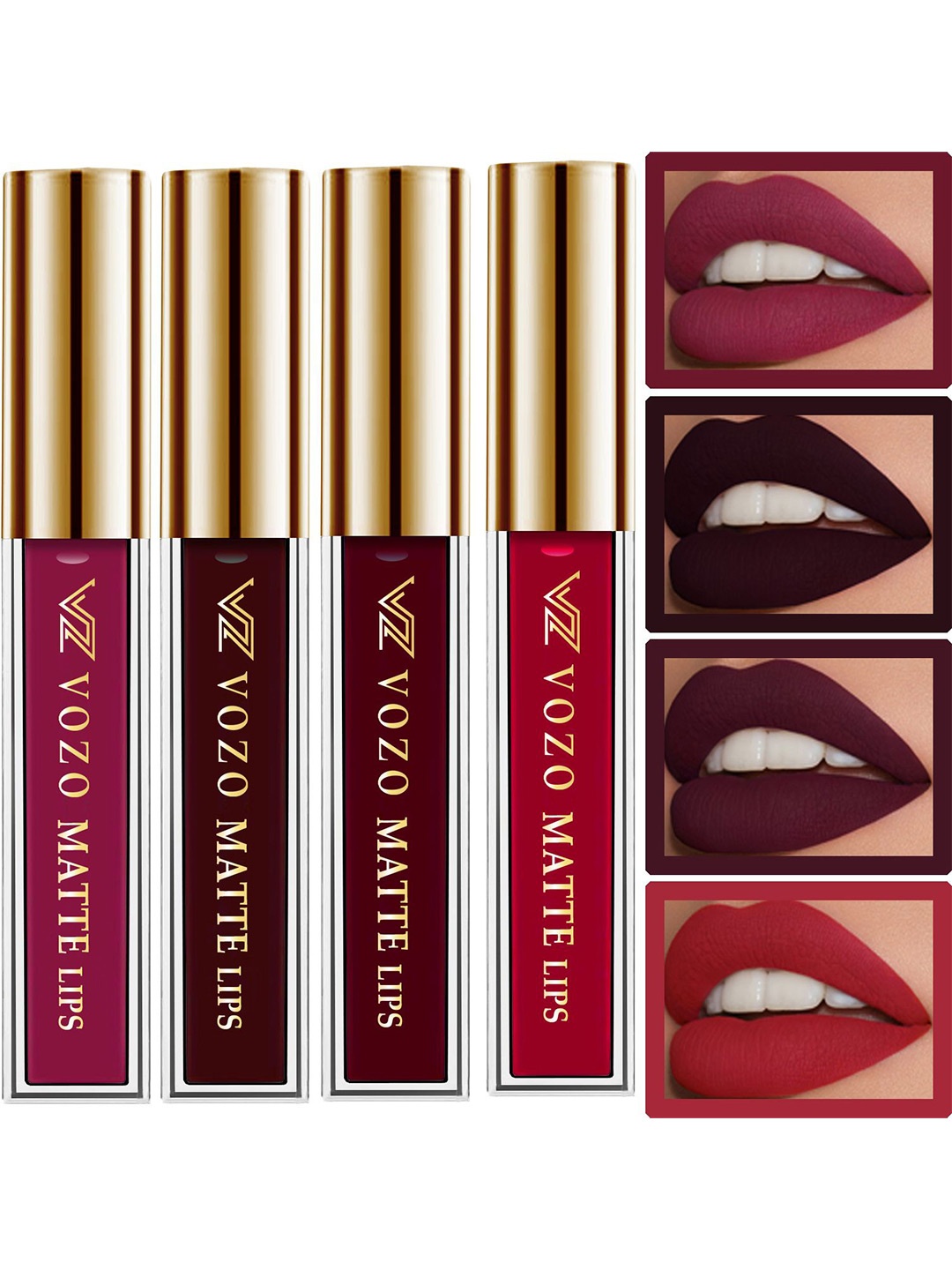 

VOZO Set Of 4 Velvety Smooth Matte Liquid Lipstick- 4ml Each- 101-102-103-104, Red