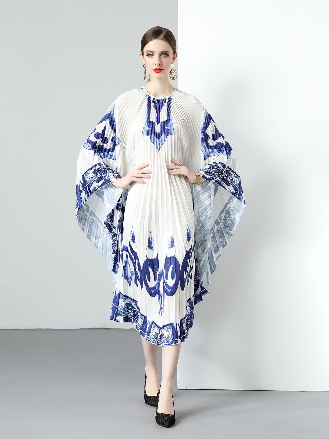 

JC Collection Women Printed Kimono Sleeve Kaftan Midi Dress, White