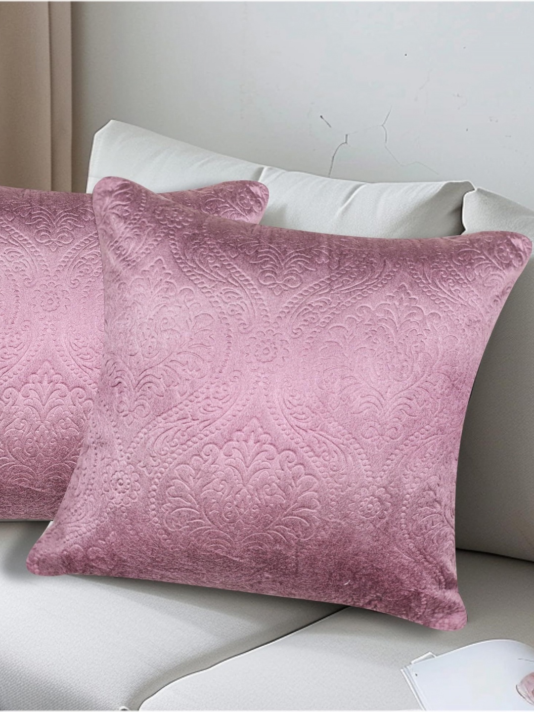 

Vendola Pink 2 Pieces Ethnic Motifs Printed Velvet Square Cushion Covers