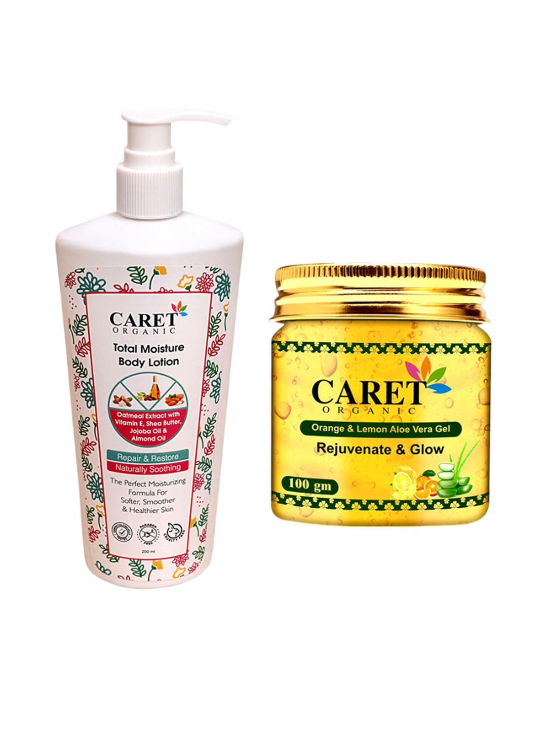 

CARET ORGANIC Set Of 2 Aloevera Gel- 100g & Total Moisture Body Lotion- 200ml, White