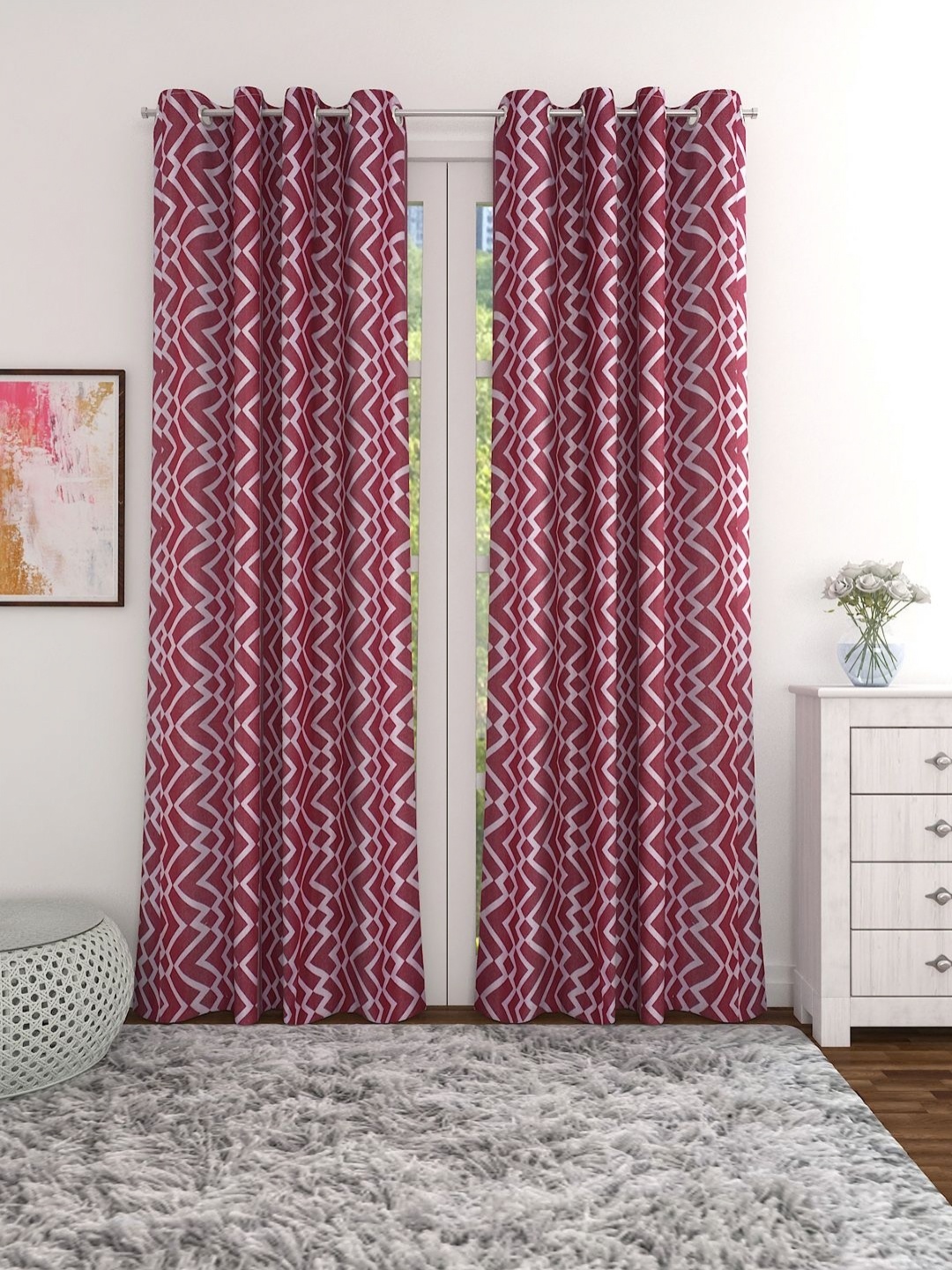 

Myntra Elegant Homes Maroon & White 2 Pieces Geometric Room Darkening Door Curtain