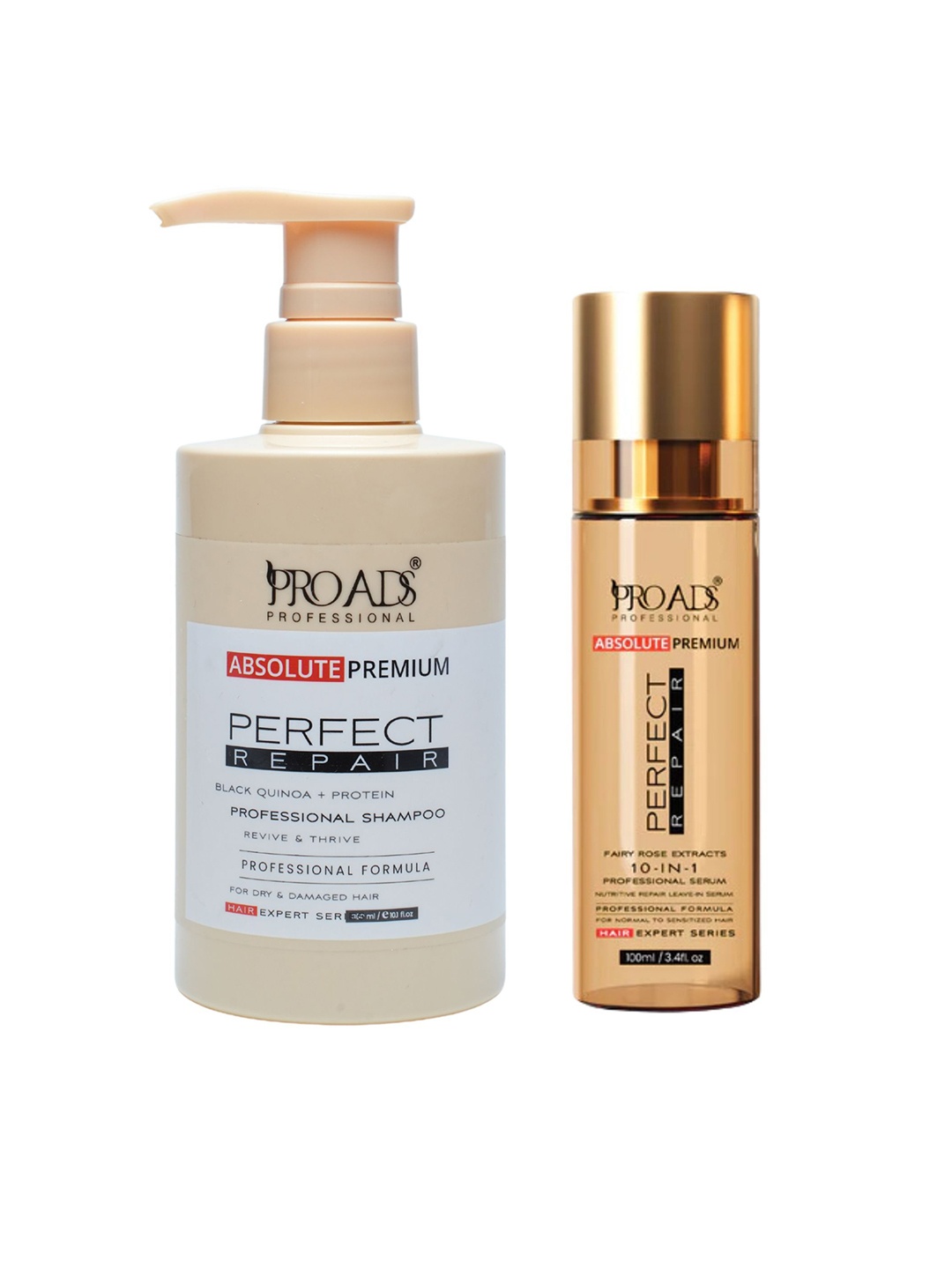 

PROADS Absolute Premium Perfect Repair Shampoo 300 ml With Serum 100 ml, Gold