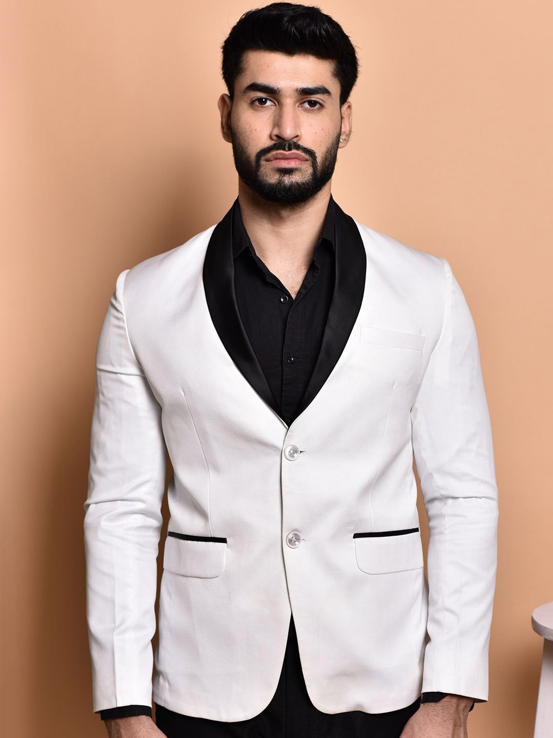 

PRINTCULTR Shawl Collar Single-Breasted Casual Blazer, White