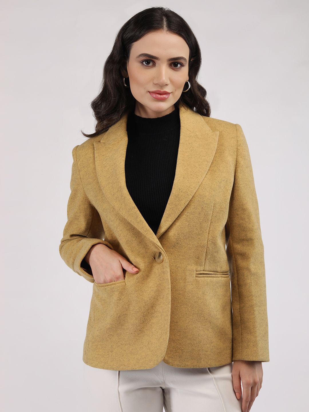 

LURE URBAN Women Notched Lapel Single-Breasted Blazer, Mustard