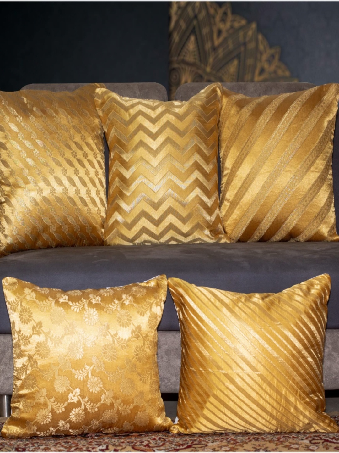 

Vendola Yellow 5 Pieces Geometric Square Cushion Covers