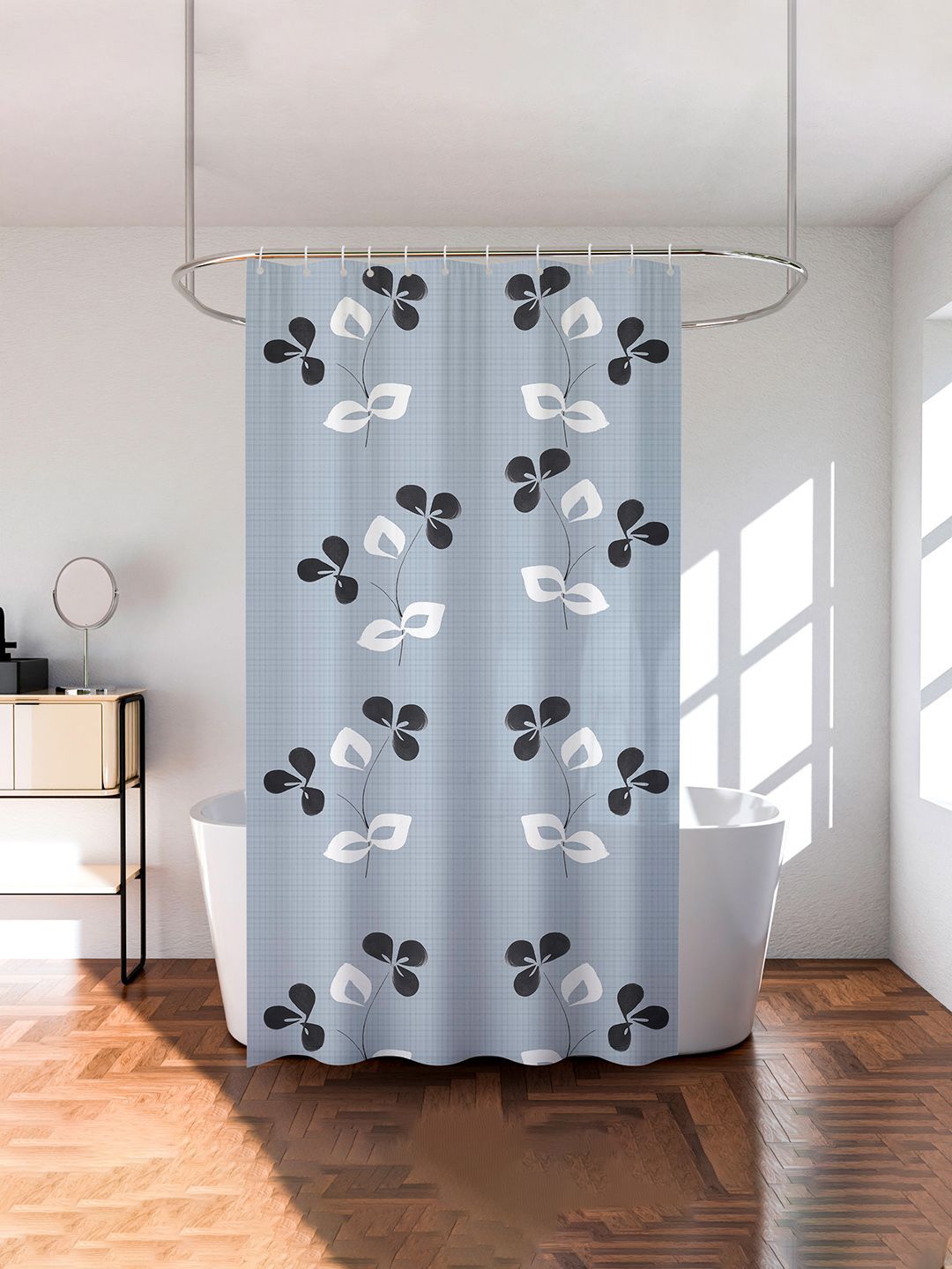 

Kuber Industries Grey & Black Printed Waterproof Shower Curtains